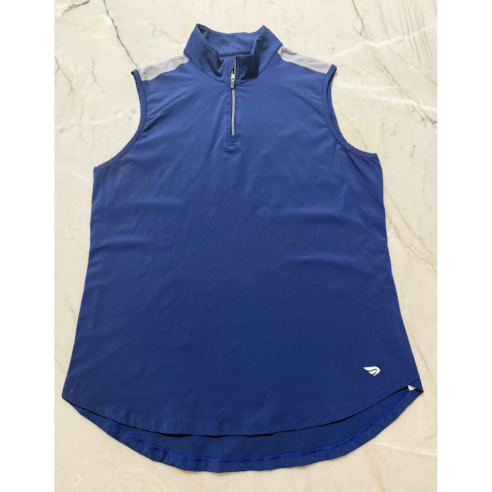 Featherie Blue Sleeveless Polo Quarter Zip Golf Top High Low Hem Womens XL